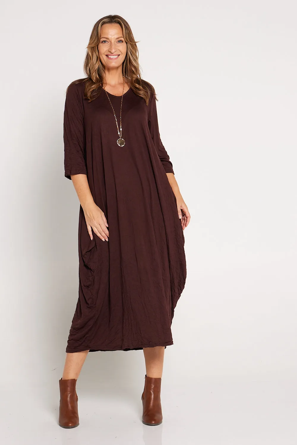 Sleeved Zoe Dress  - Chocolate