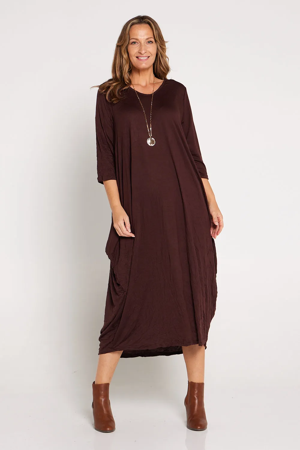 Sleeved Zoe Dress  - Chocolate