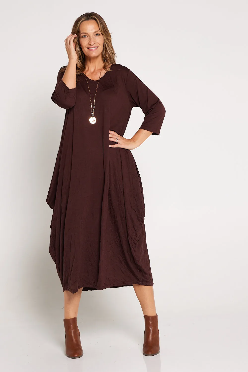 Sleeved Zoe Dress  - Chocolate