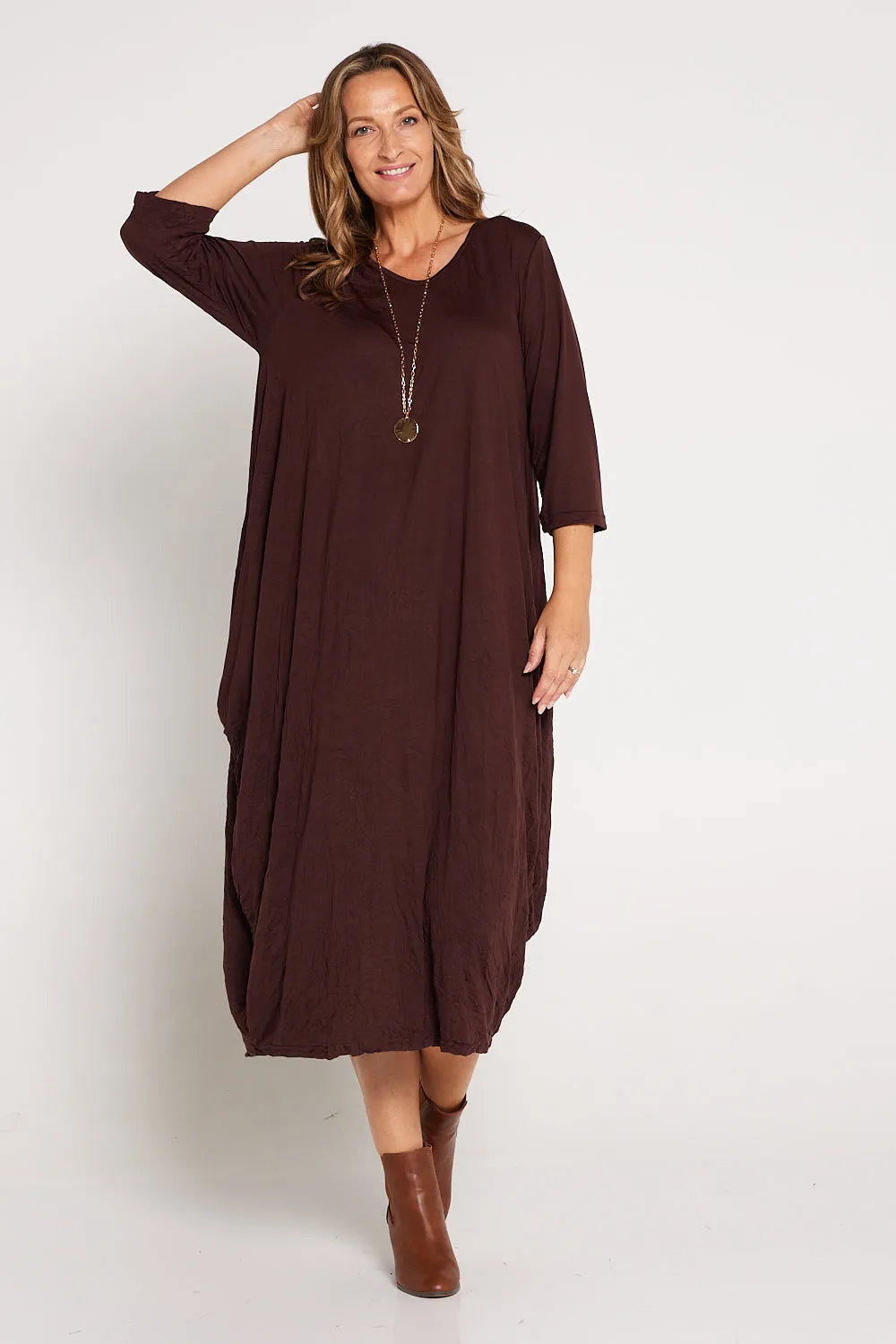 Sleeved Zoe Dress  - Chocolate