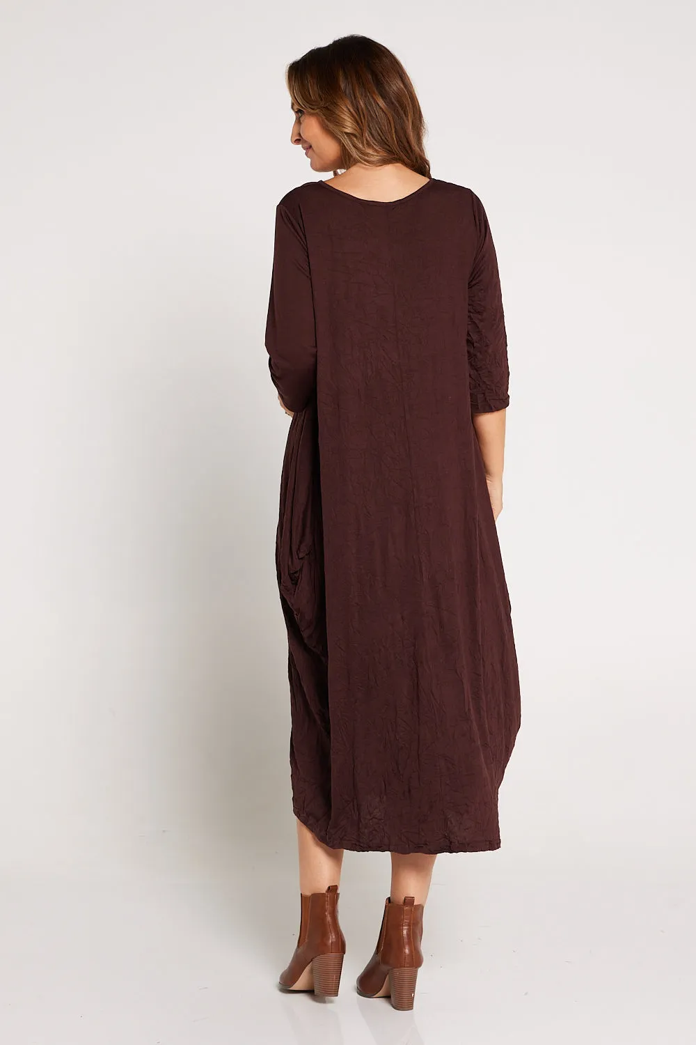 Sleeved Zoe Dress  - Chocolate