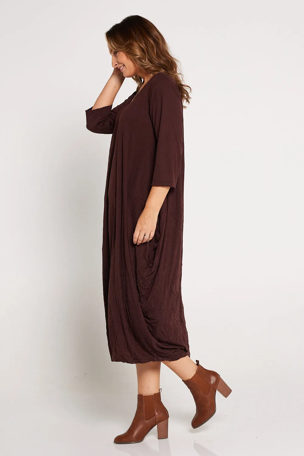 Sleeved Zoe Dress  - Chocolate