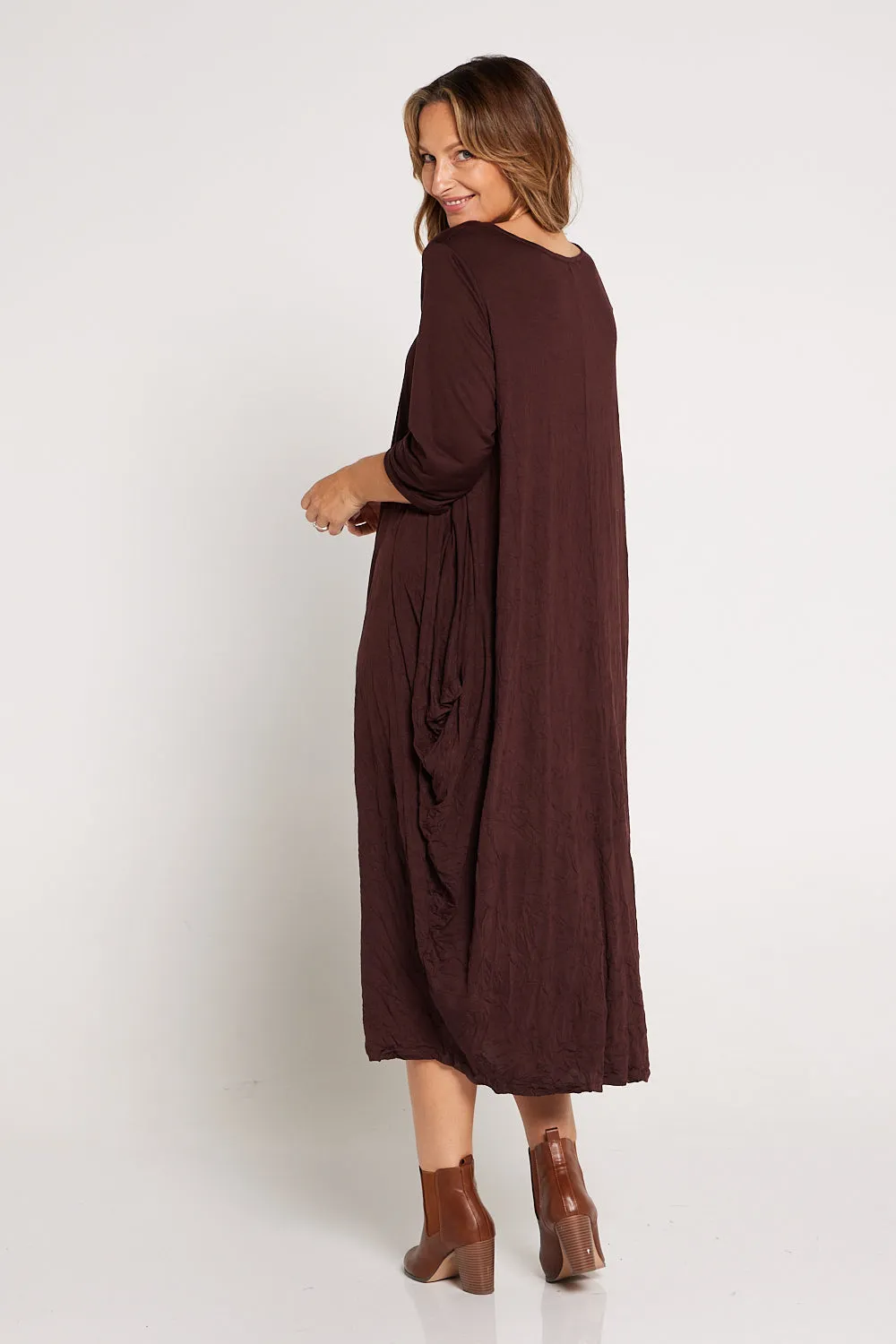 Sleeved Zoe Dress  - Chocolate