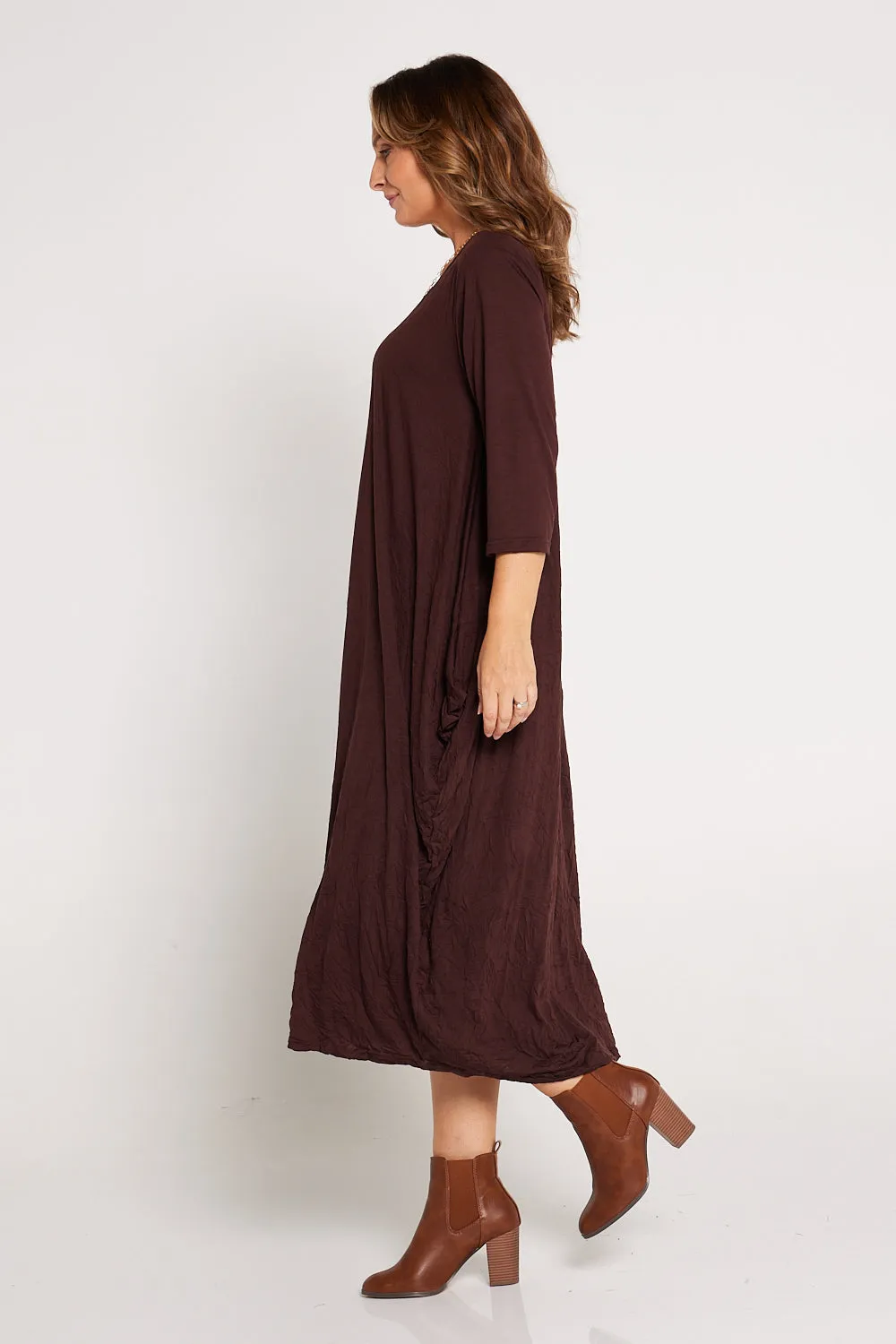 Sleeved Zoe Dress  - Chocolate