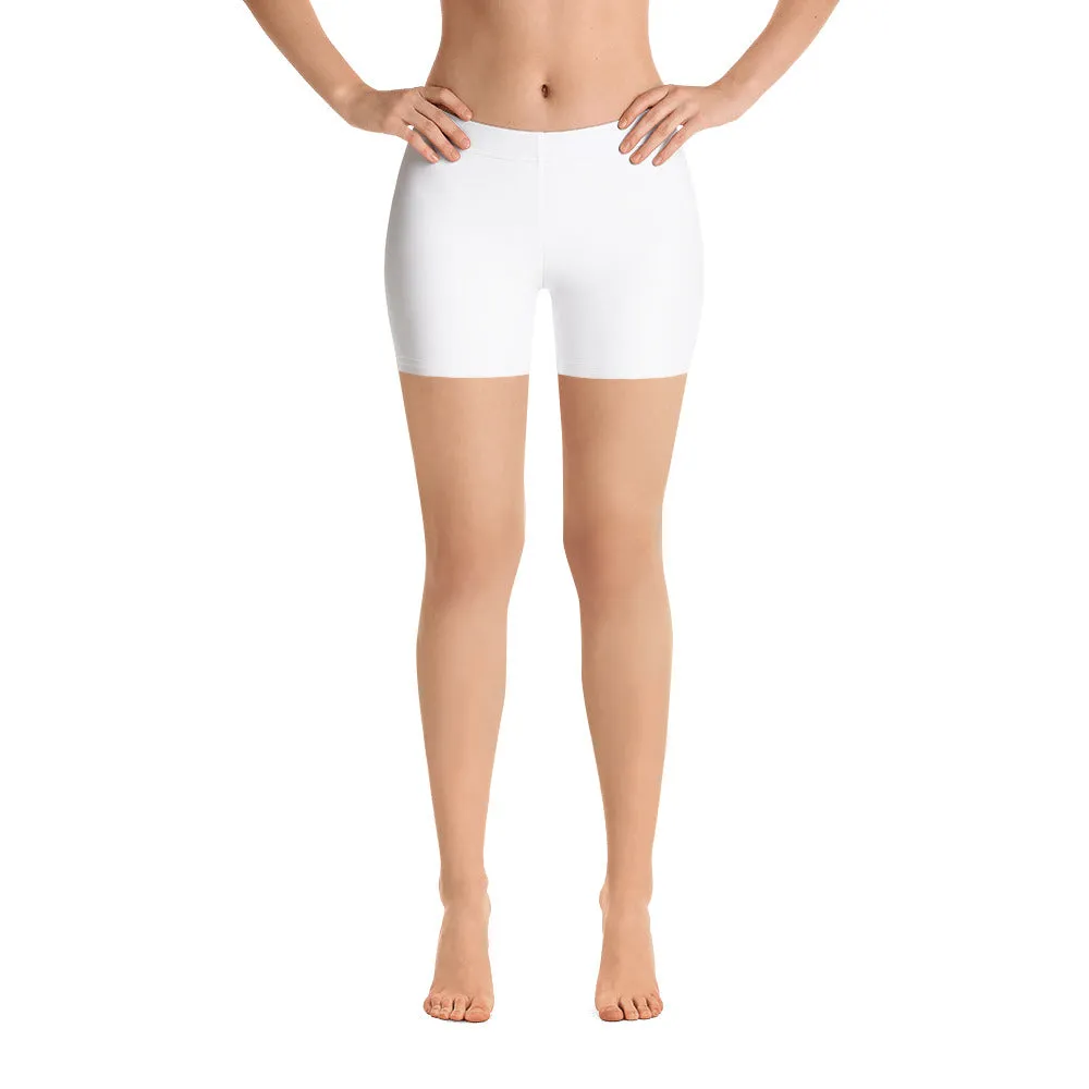 Solid White Women's Shorts, Titanium White Essential Ladies' Gym Tights-Made in USA/EU/MX