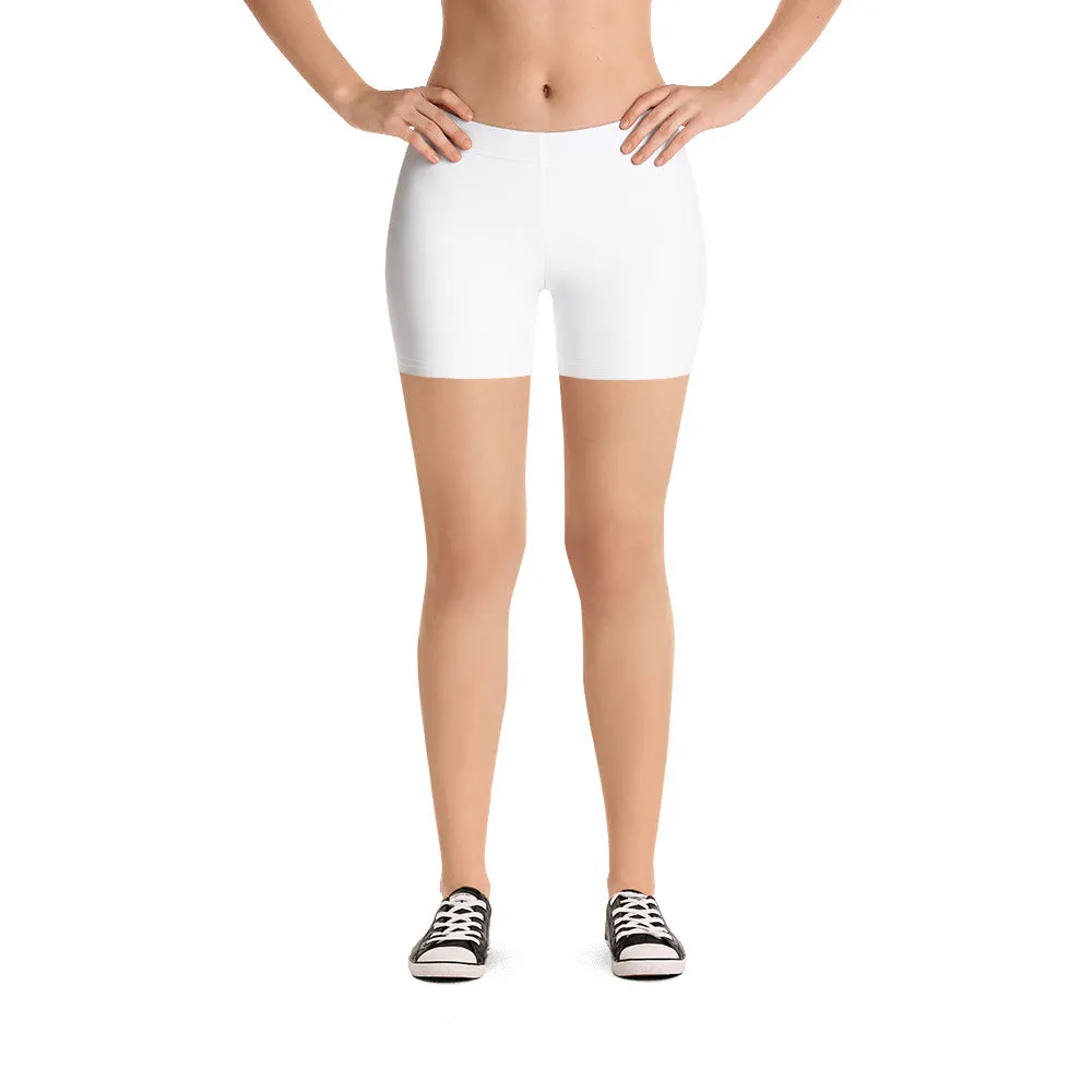 Solid White Women's Shorts, Titanium White Essential Ladies' Gym Tights-Made in USA/EU/MX