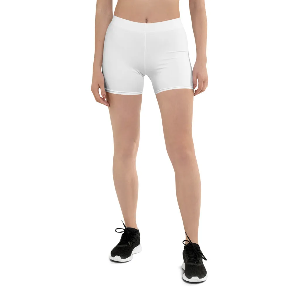 Solid White Women's Shorts, Titanium White Essential Ladies' Gym Tights-Made in USA/EU/MX