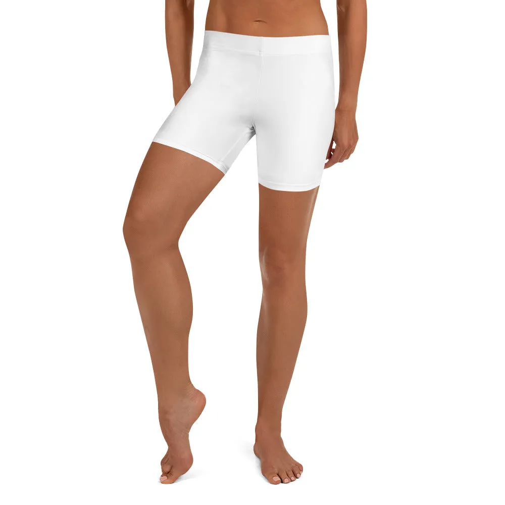 Solid White Women's Shorts, Titanium White Essential Ladies' Gym Tights-Made in USA/EU/MX