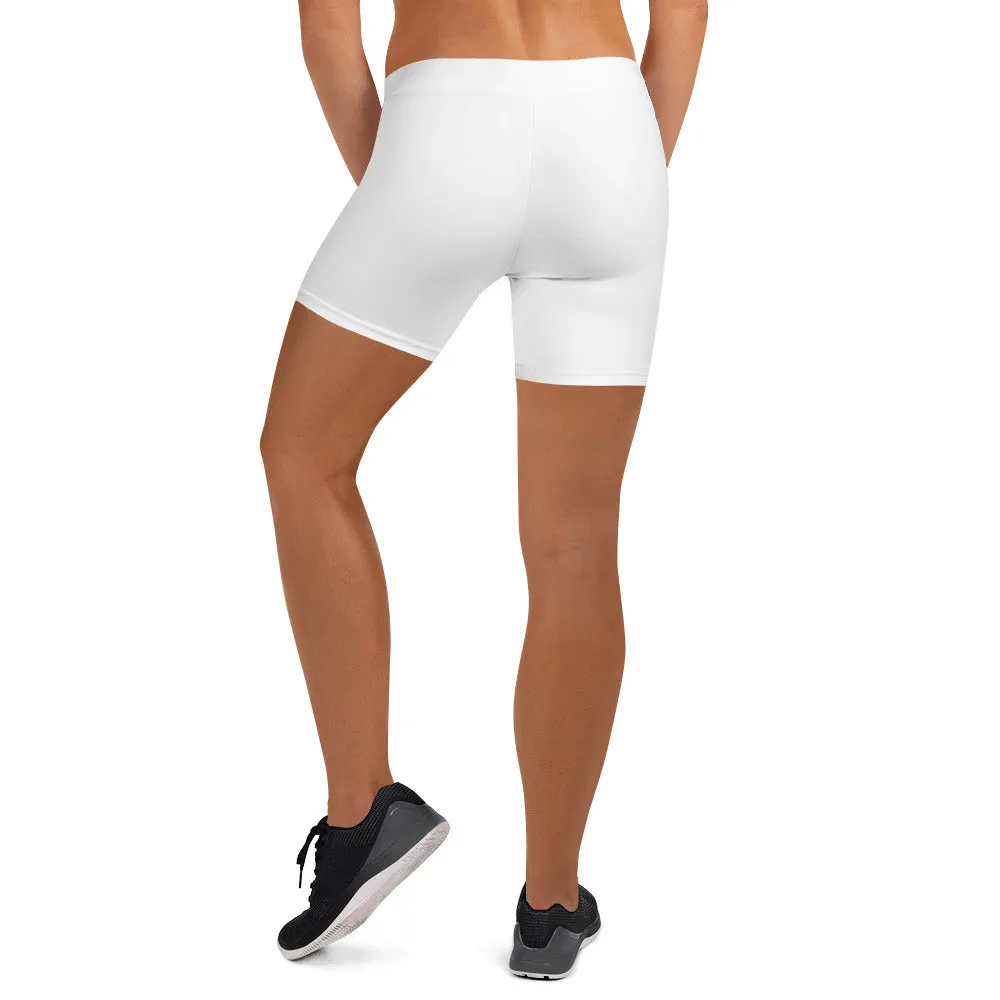 Solid White Women's Shorts, Titanium White Essential Ladies' Gym Tights-Made in USA/EU/MX