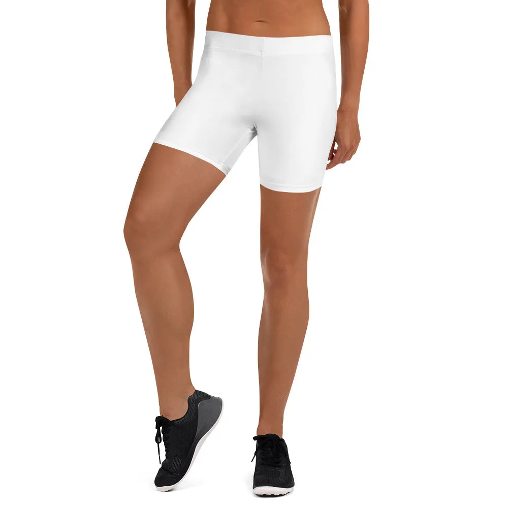 Solid White Women's Shorts, Titanium White Essential Ladies' Gym Tights-Made in USA/EU/MX