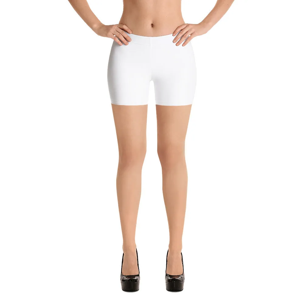 Solid White Women's Shorts, Titanium White Essential Ladies' Gym Tights-Made in USA/EU/MX