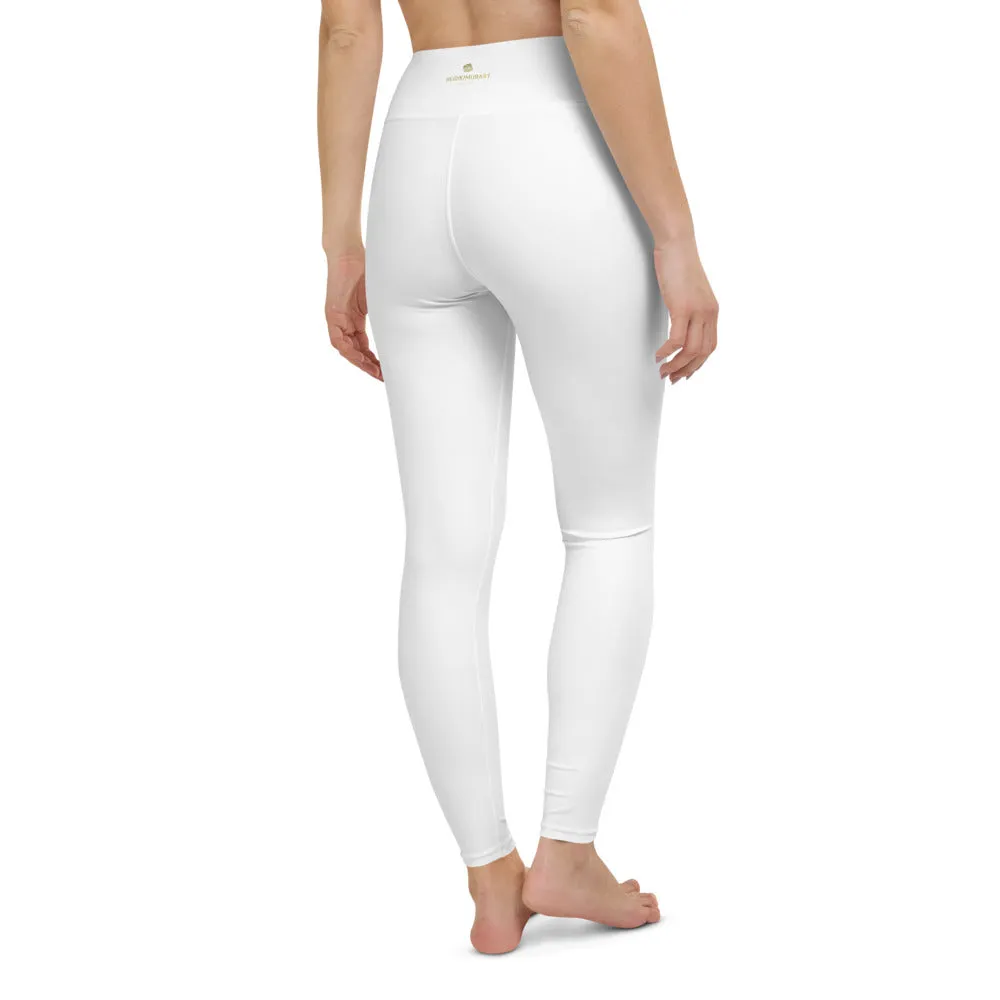 Solid White Women's Yoga Leggings, Modern Minimalist Long Yoga Tights-Made in USA/EU/MX