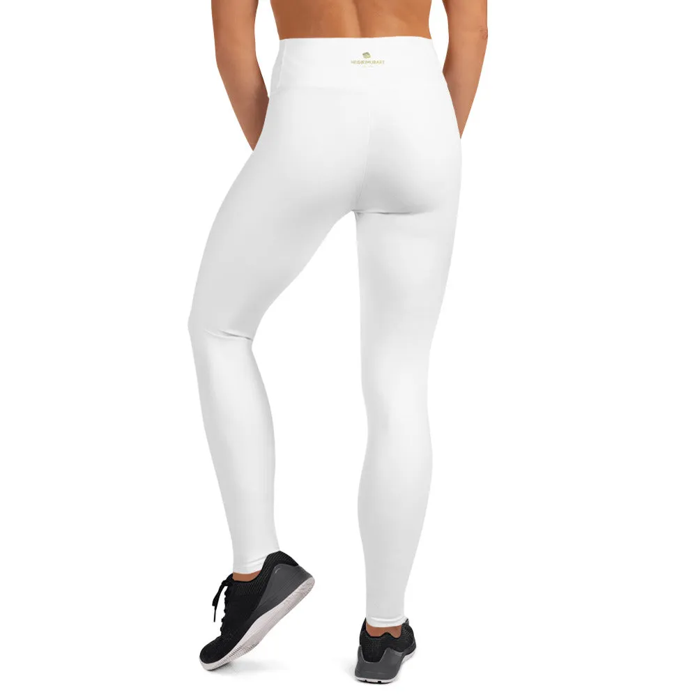 Solid White Women's Yoga Leggings, Modern Minimalist Long Yoga Tights-Made in USA/EU/MX