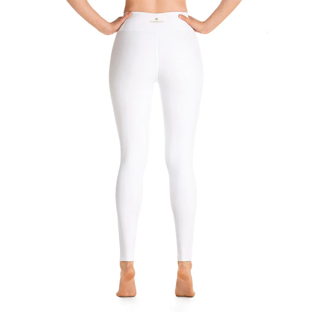 Solid White Women's Yoga Leggings, Modern Minimalist Long Yoga Tights-Made in USA/EU/MX