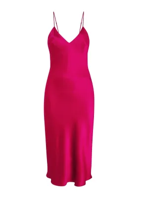 Sophia Midi Silk Slip Dress in Hollywood Rose Pink