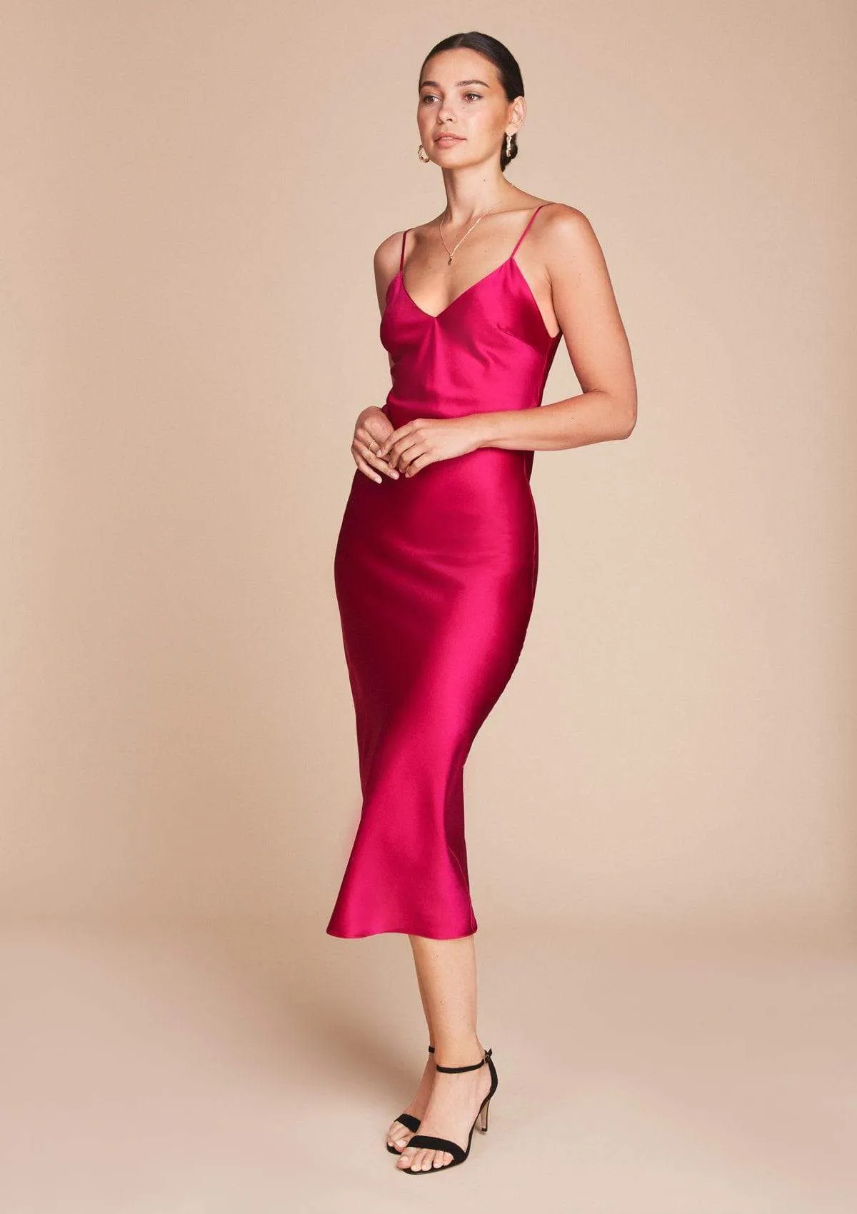 Sophia Midi Silk Slip Dress in Hollywood Rose Pink