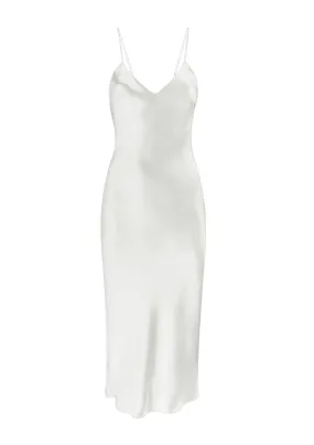 Sophia Midi Silk Slip Dress in Ivory White