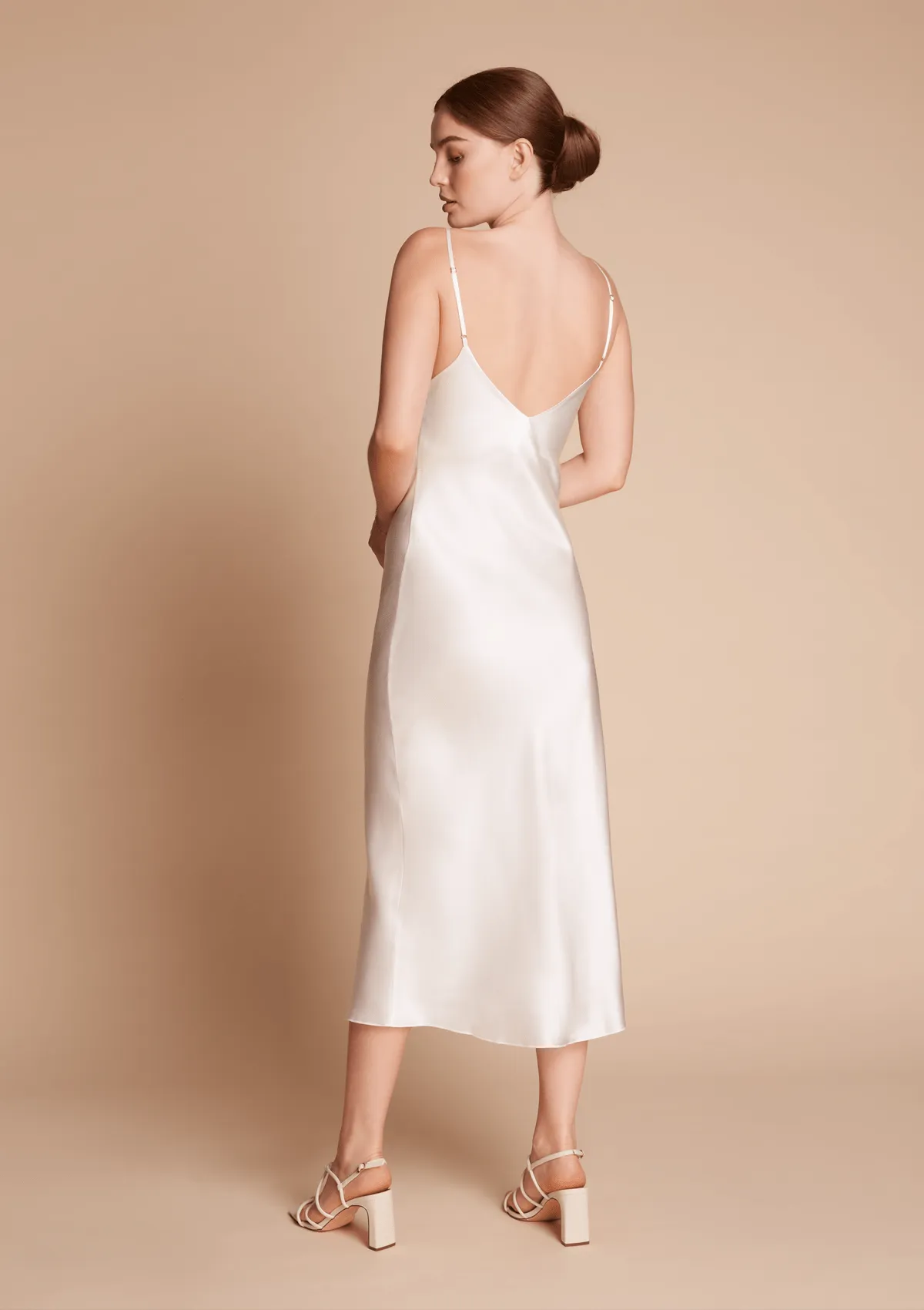 Sophia Midi Silk Slip Dress in Ivory White