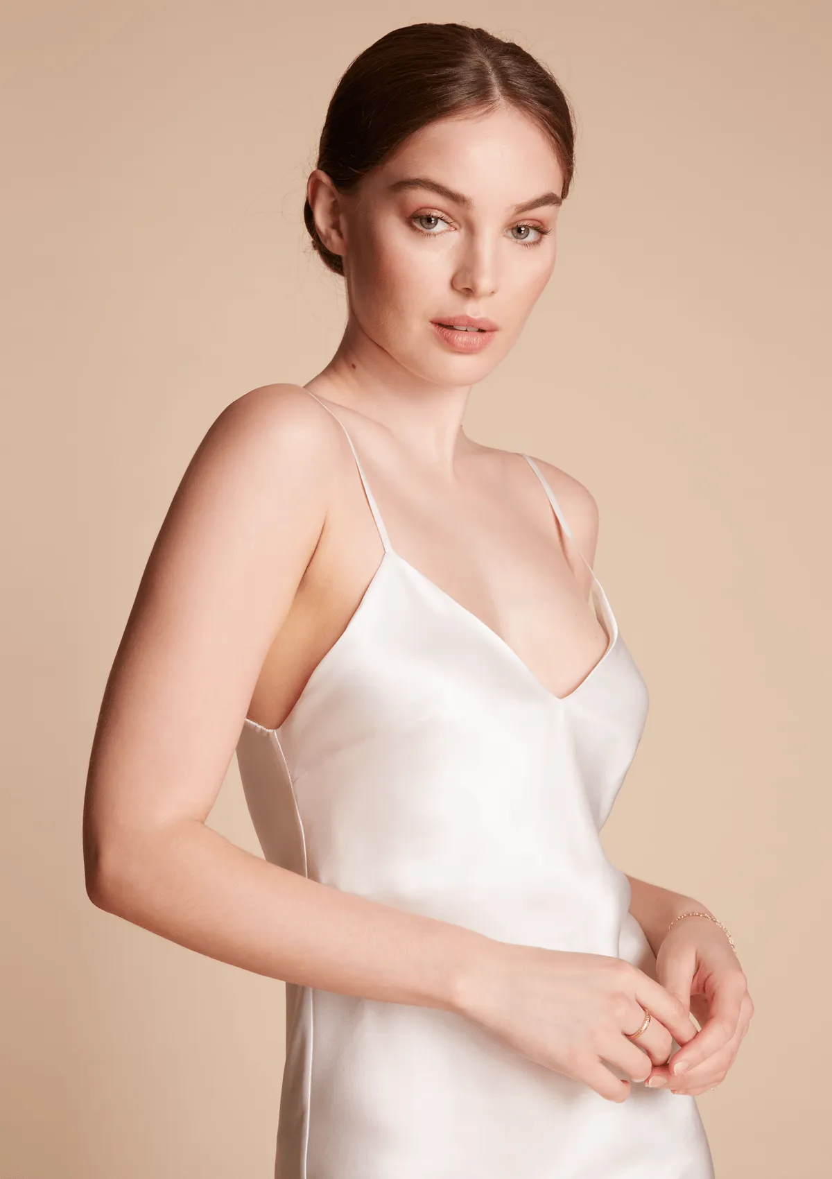 Sophia Midi Silk Slip Dress in Ivory White