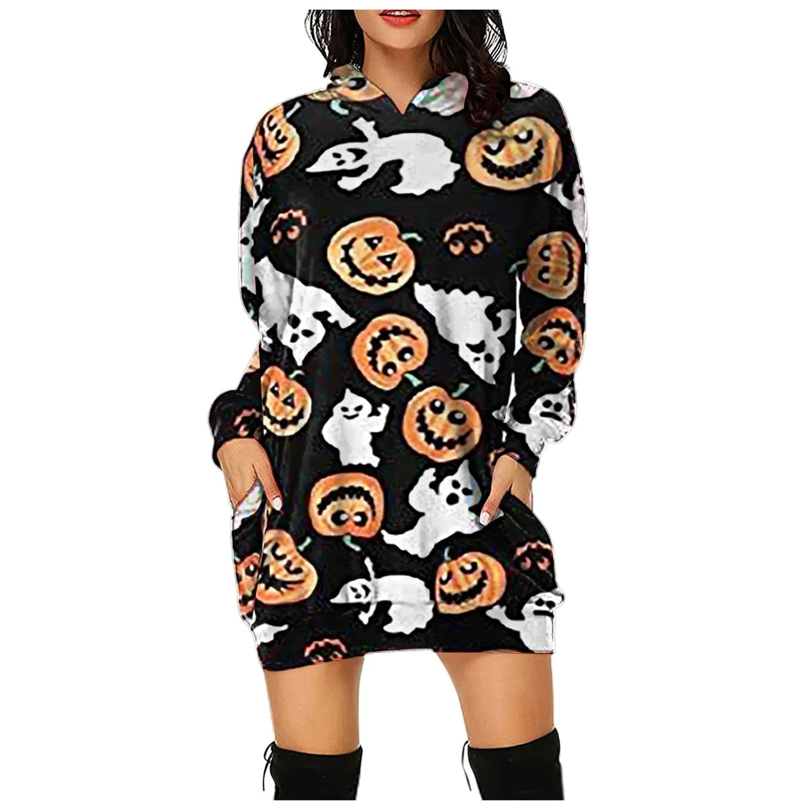 Spooky Print Hoodie Dress