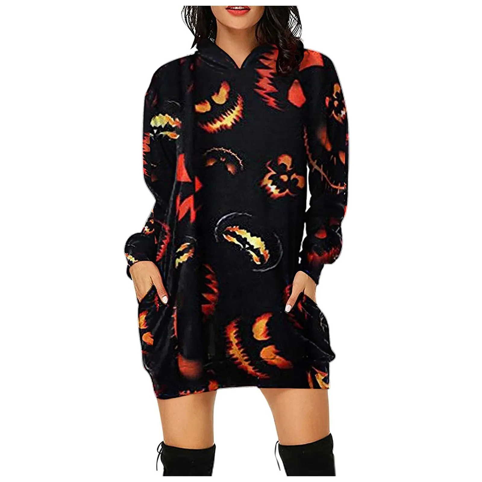 Spooky Print Hoodie Dress