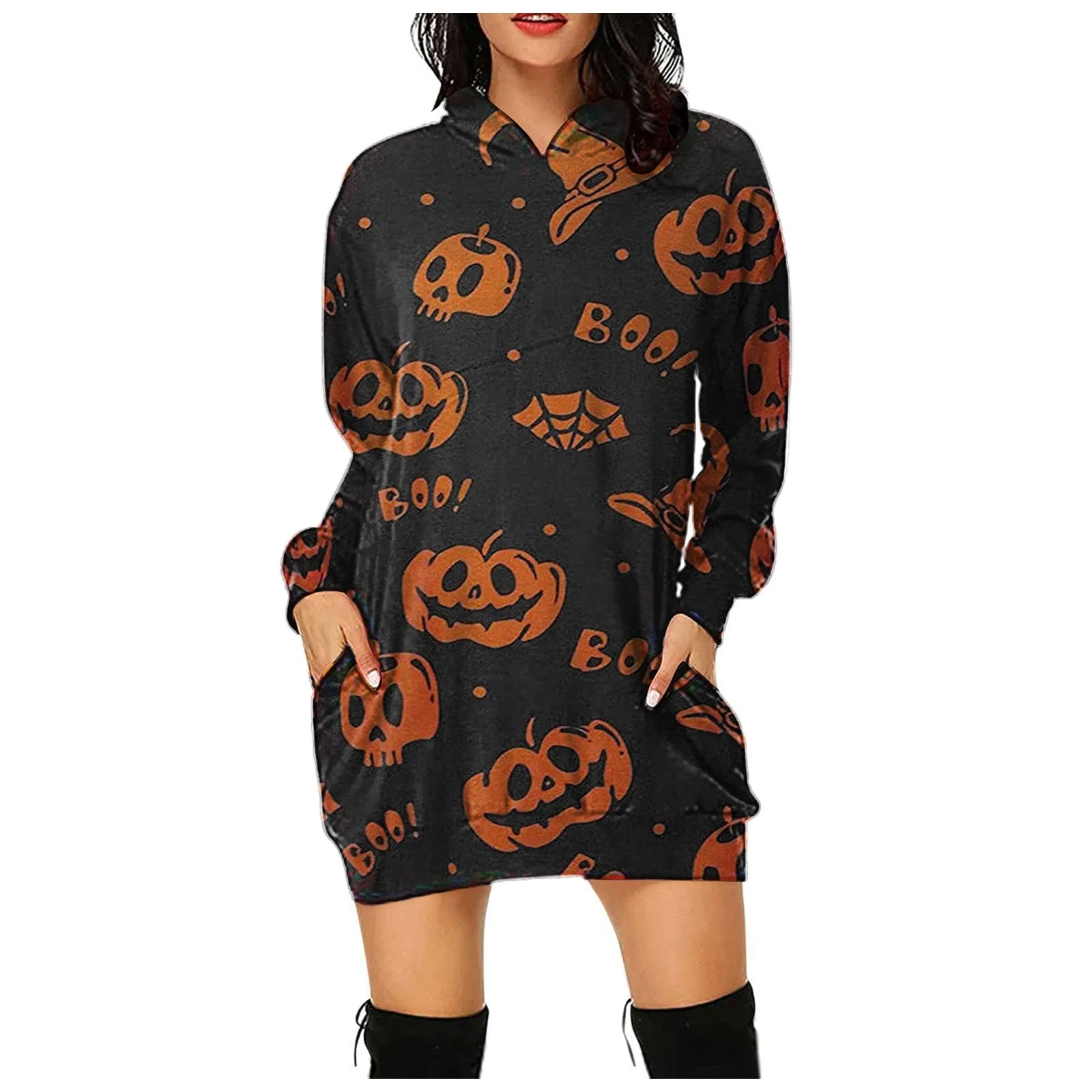 Spooky Print Hoodie Dress