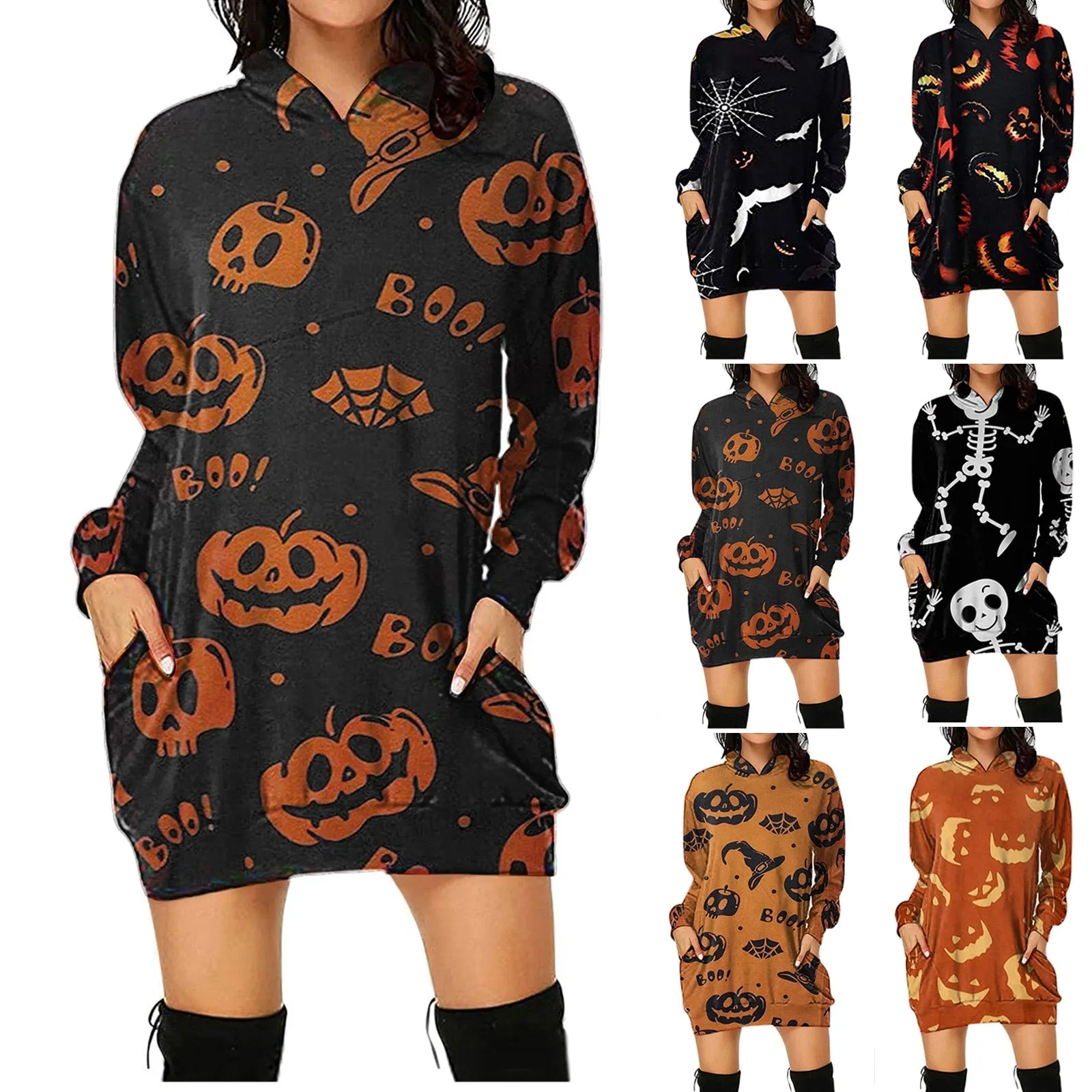 Spooky Print Hoodie Dress