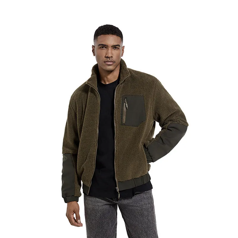 STAND UP COLLAR FLEECE CASUAL JACKET CARDIGAN OUTDOOR MEN'S CLOTHING