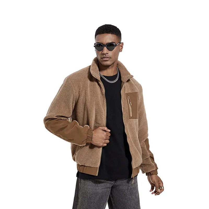 STAND UP COLLAR FLEECE CASUAL JACKET CARDIGAN OUTDOOR MEN'S CLOTHING