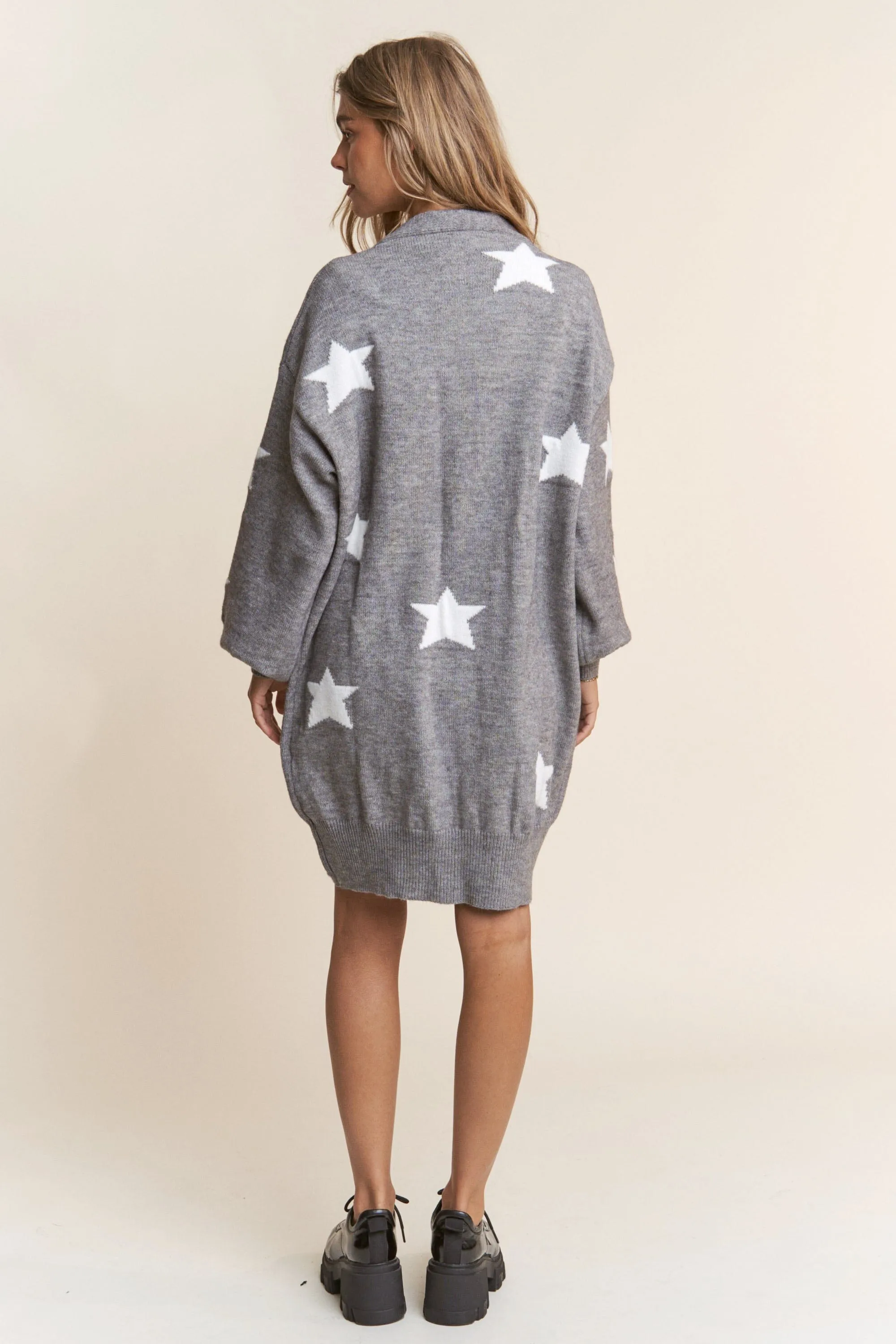 STAR BUTTON DOWN GREY KNIT CARDIGAN