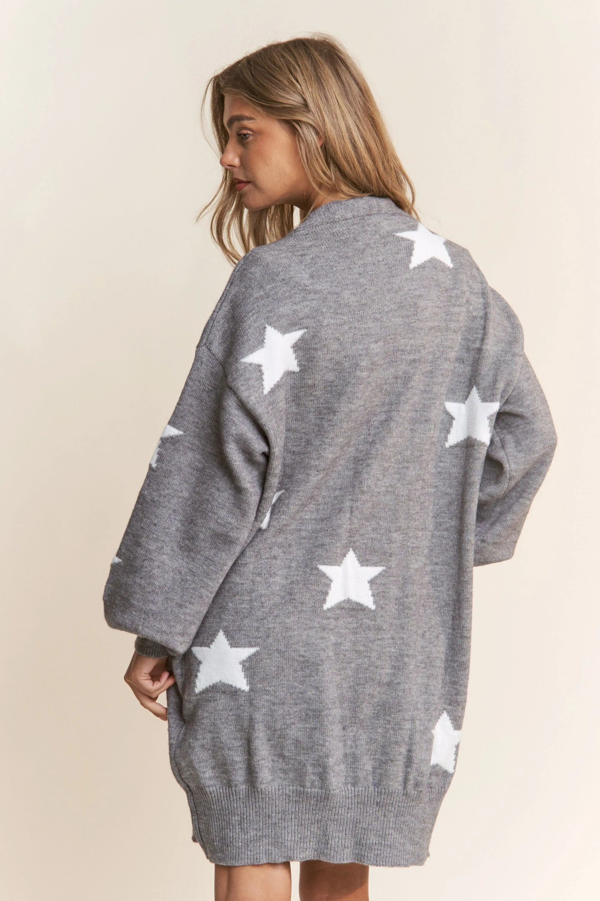 STAR BUTTON DOWN GREY KNIT CARDIGAN