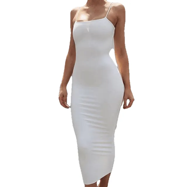 Summer Casual Sexy Long Slip Bodycon Midi Dresses For Ladies Solid Color