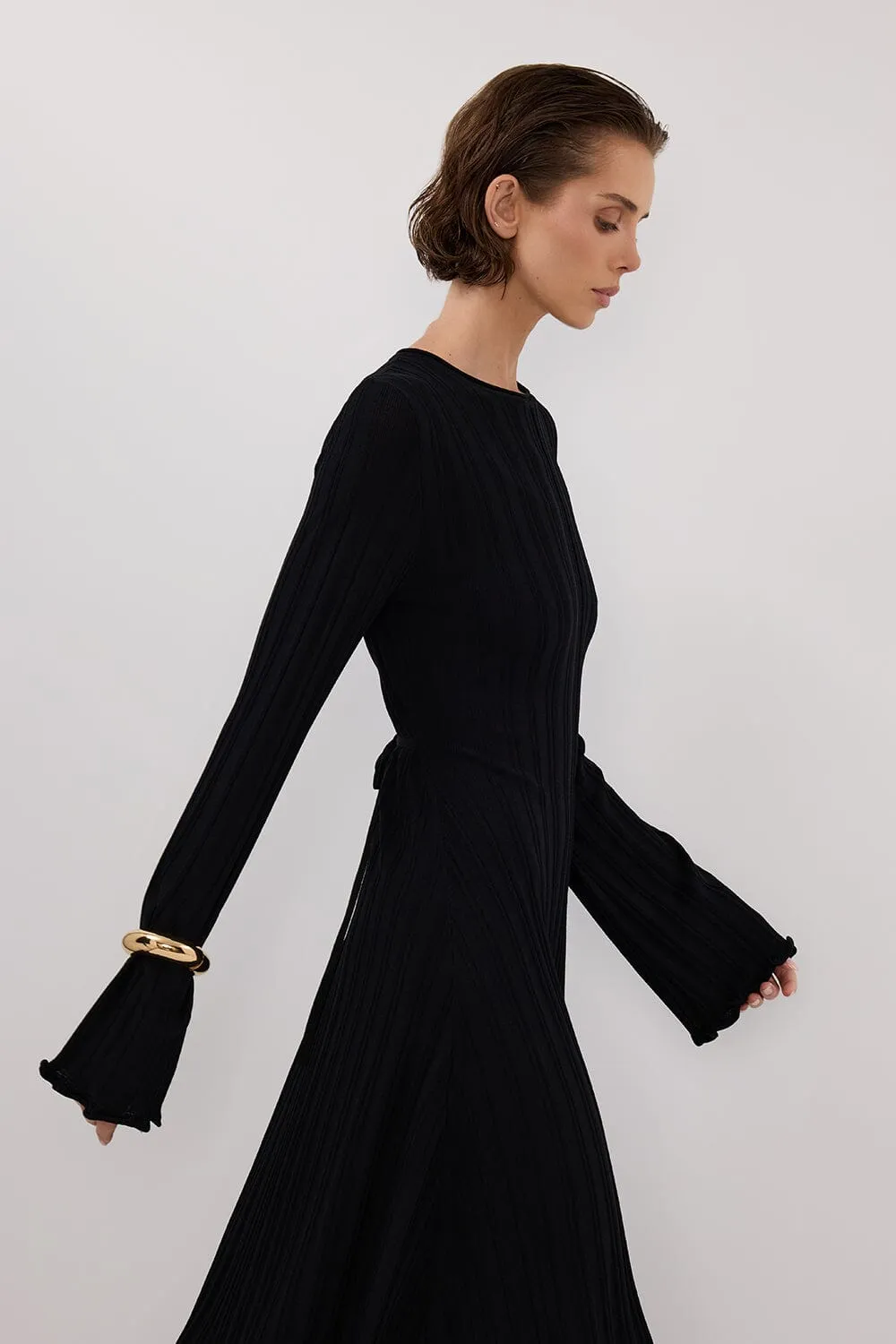 SYLVIA BLACK KNIT MIDI DRESS