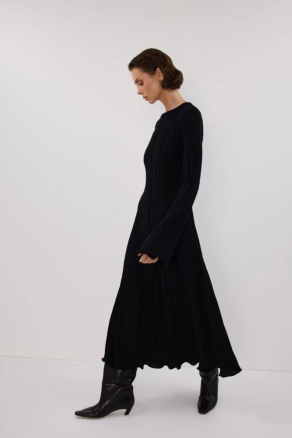 SYLVIA BLACK KNIT MIDI DRESS