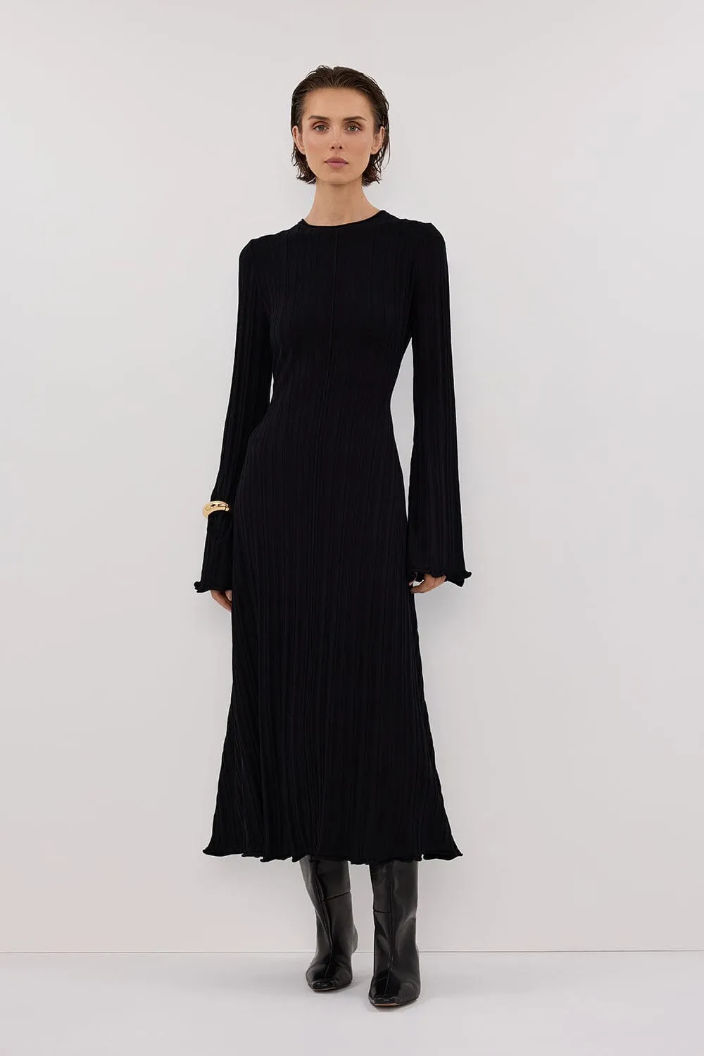 SYLVIA BLACK KNIT MIDI DRESS