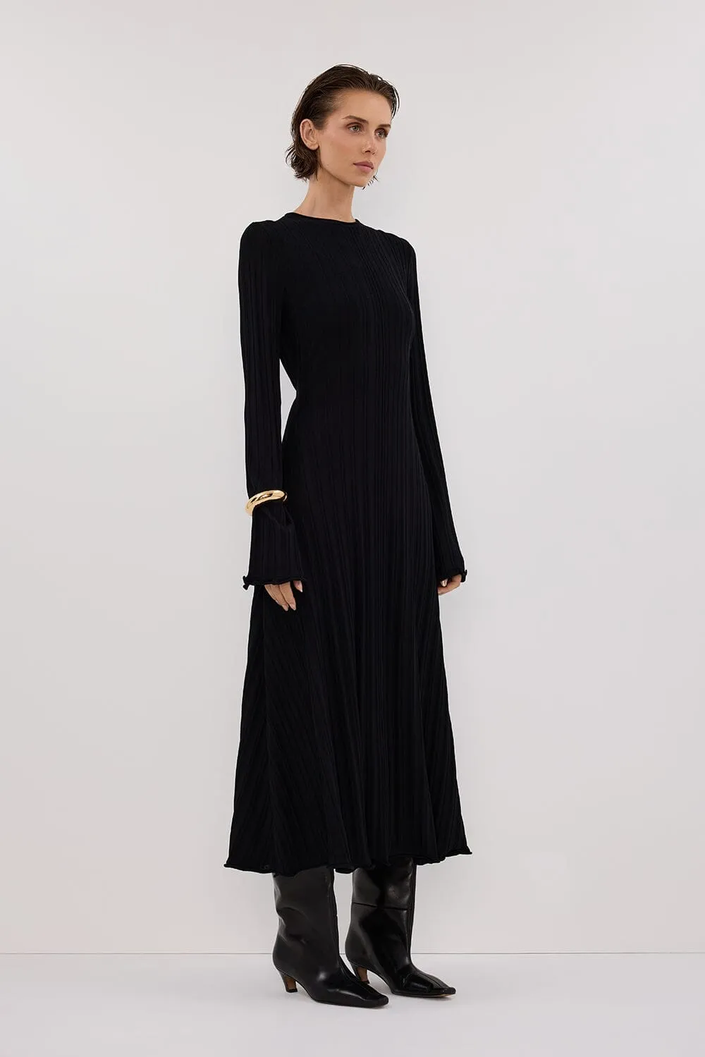 SYLVIA BLACK KNIT MIDI DRESS