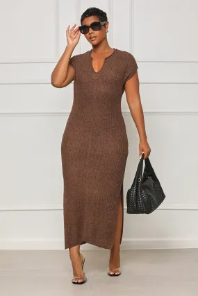 Take My Time Knit Midi Dress (Brown)- FINAL SALE