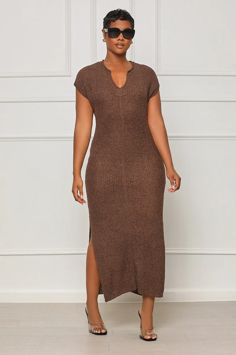 Take My Time Knit Midi Dress (Brown)- FINAL SALE