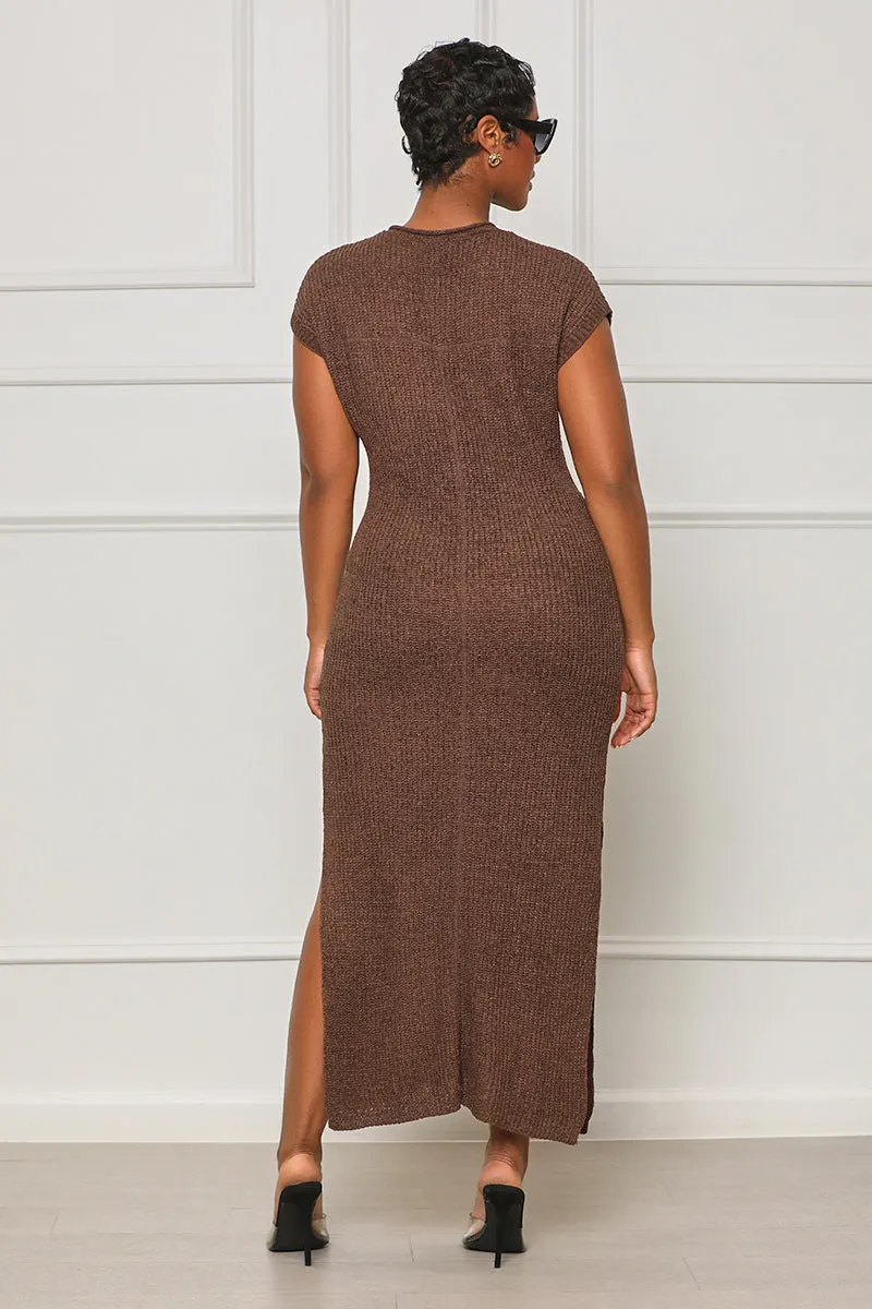 Take My Time Knit Midi Dress (Brown)- FINAL SALE