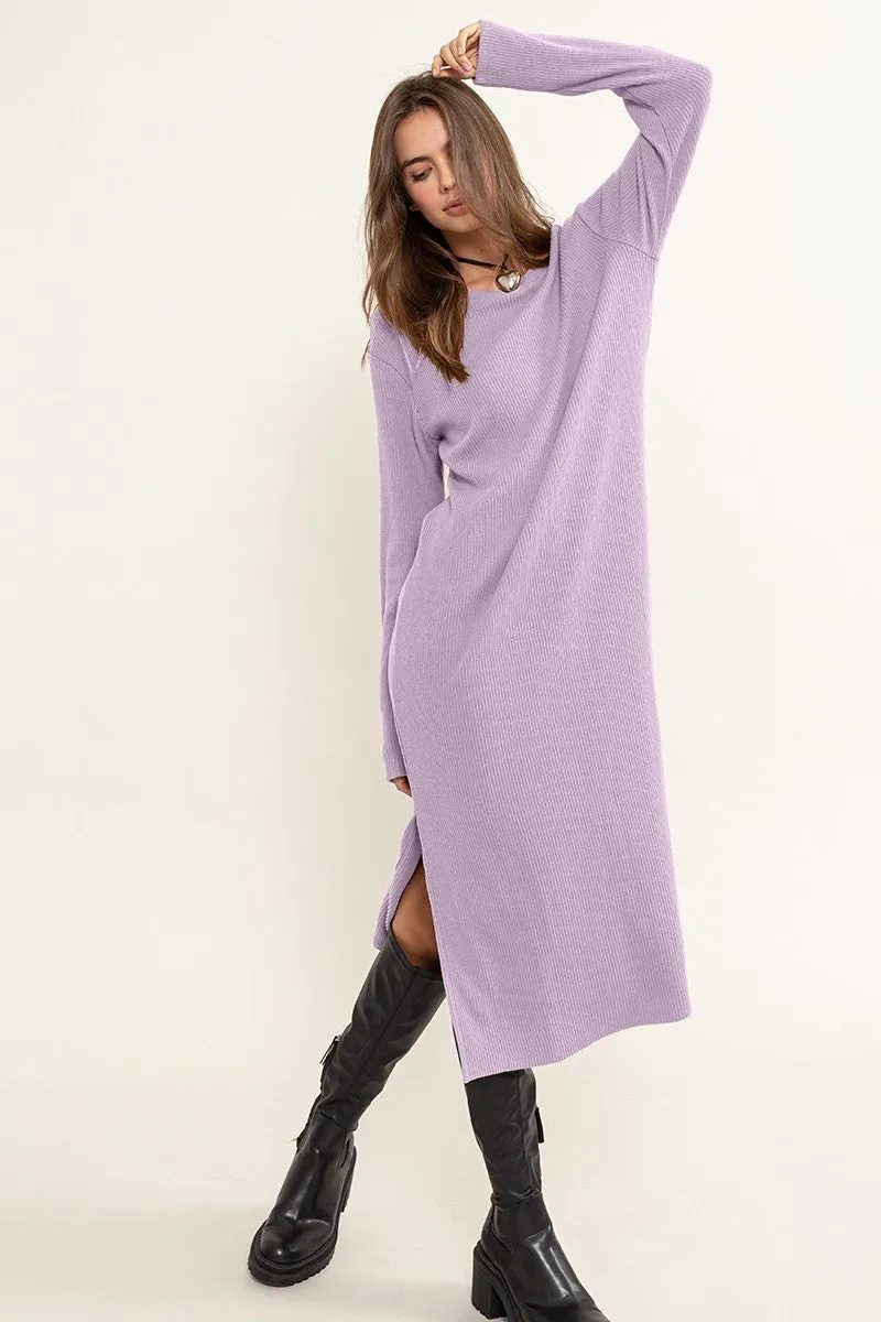 Taro Ribbed Long Sleeve Midi Dress