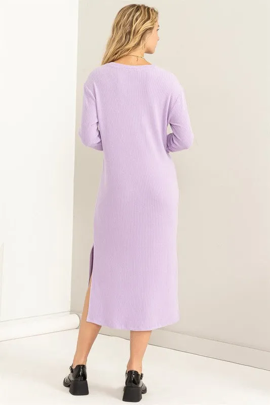 Taro Ribbed Long Sleeve Midi Dress