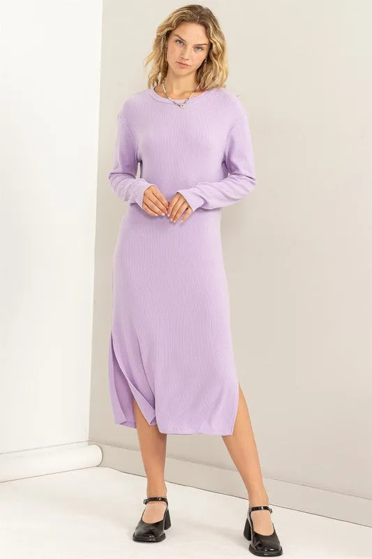 Taro Ribbed Long Sleeve Midi Dress