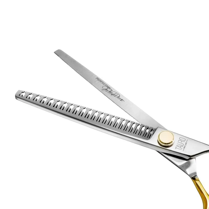 Tauro Pro Line cutting scissors "Perfection by Janita J. Plunge", thinning (chunker), 23 teeth, 440c stainless steell, golden handles