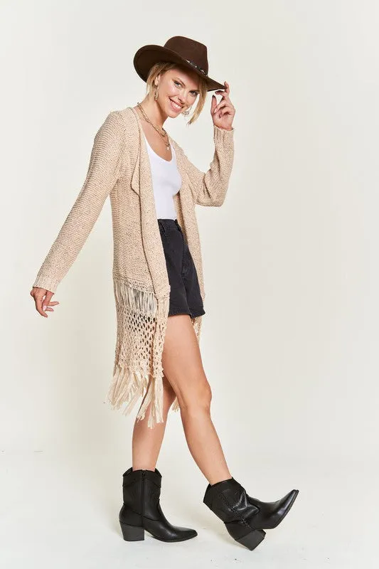 TEEK - PLUS SIZE FRINGE KNIT CARDIGAN