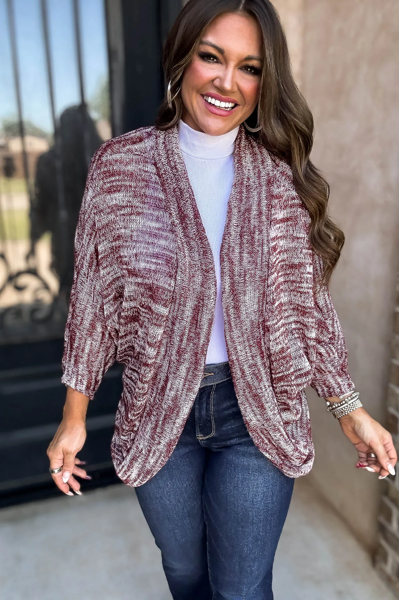 Textured Bubble Sleeve Knit Cardigan