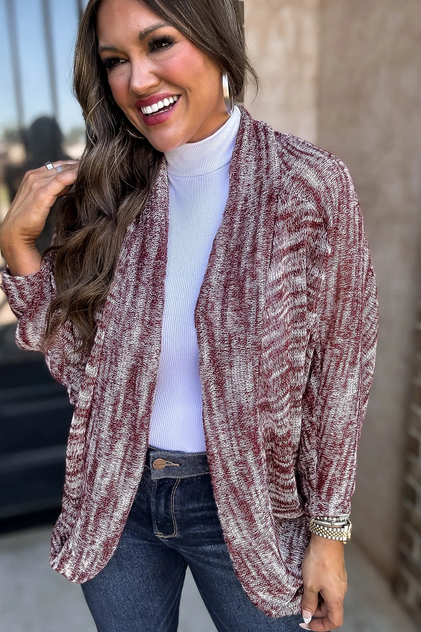 Textured Bubble Sleeve Knit Cardigan