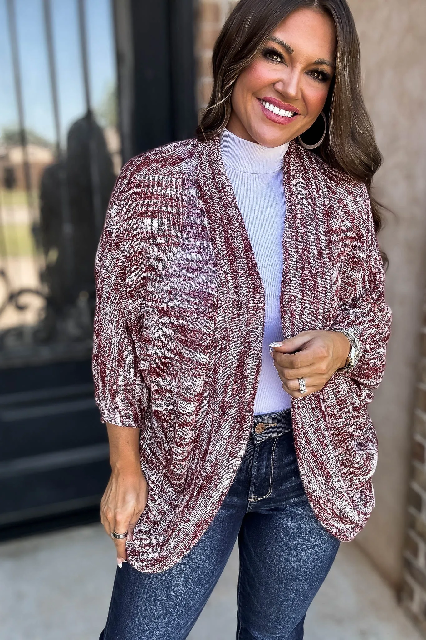 Textured Bubble Sleeve Knit Cardigan