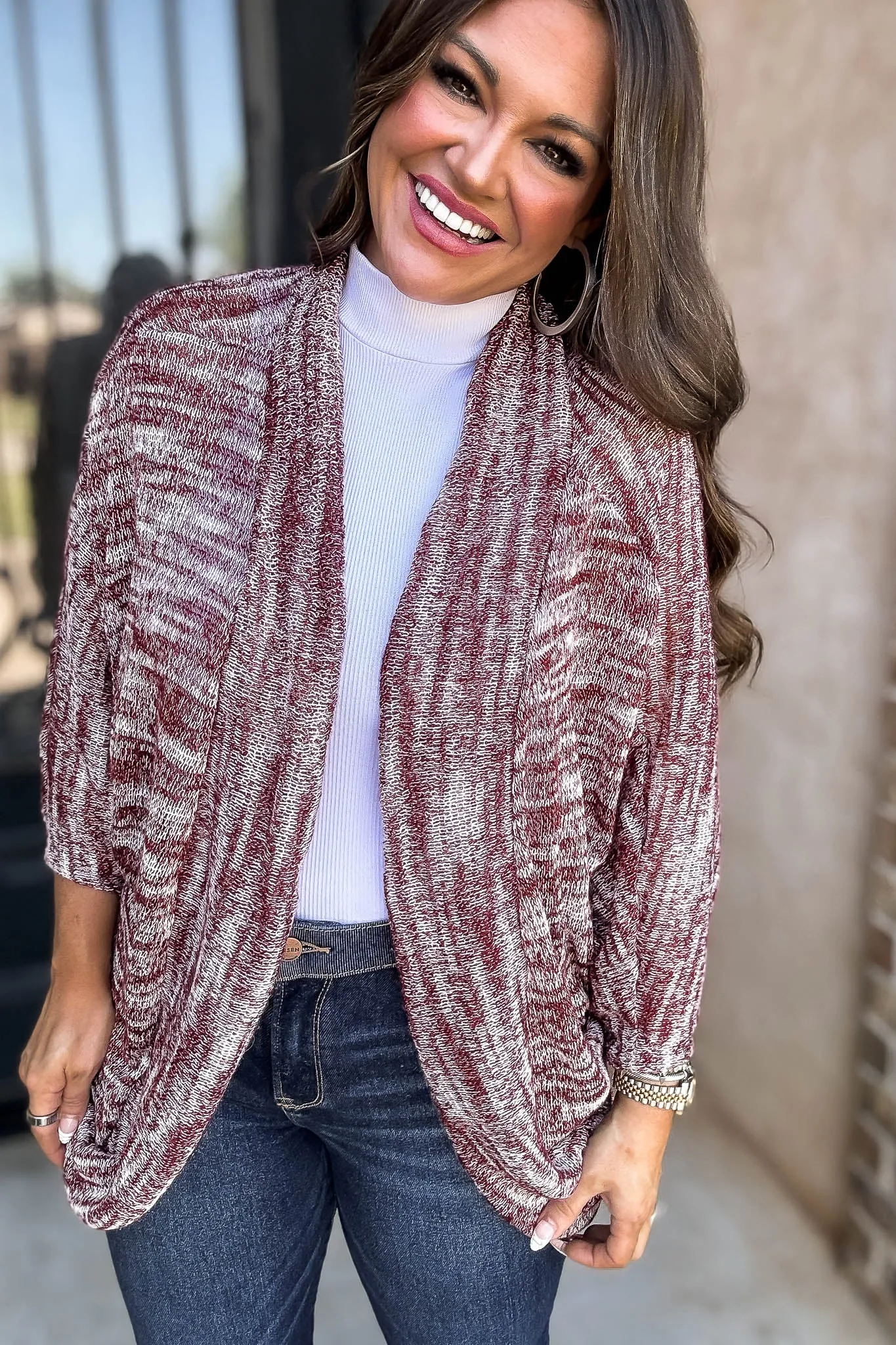 Textured Bubble Sleeve Knit Cardigan