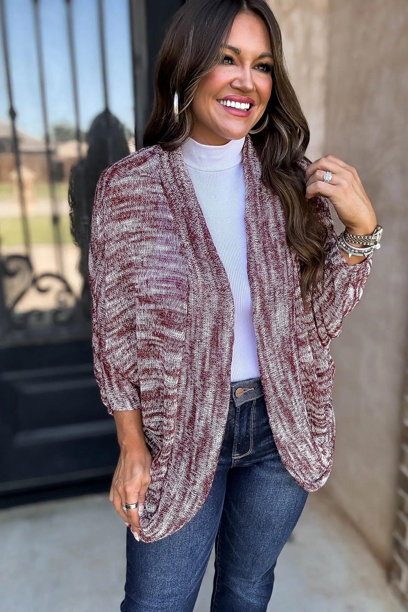 Textured Bubble Sleeve Knit Cardigan