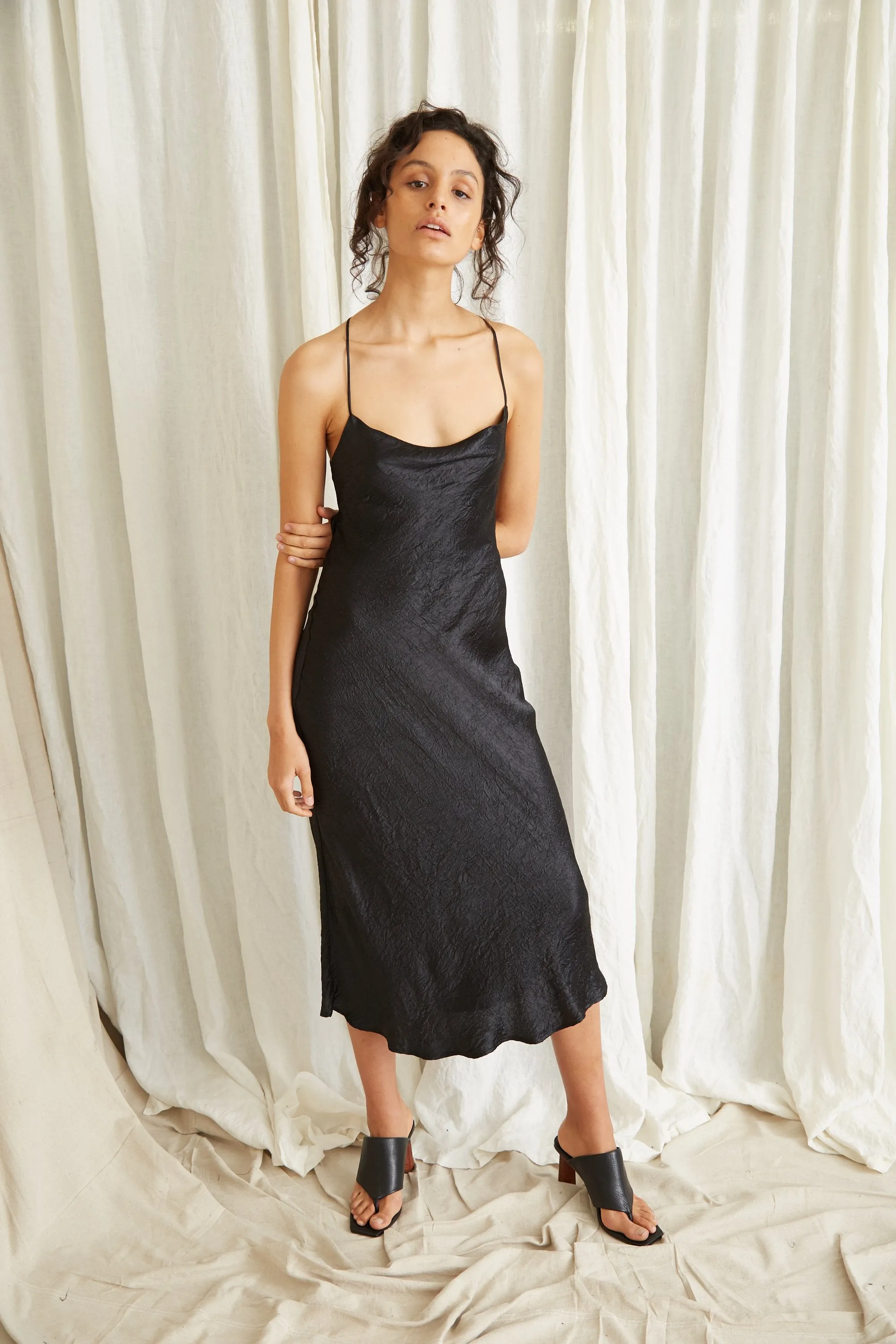 Third Form Waters Edge Bias Slip Dress - Black